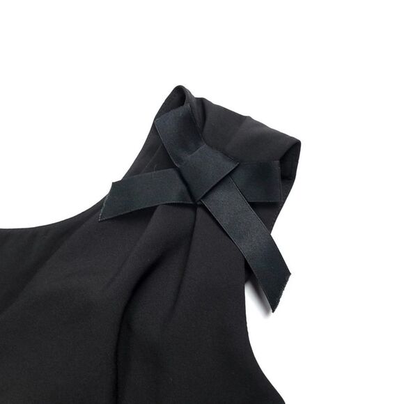 HAVVA Ballet Bow Back Tailored Seam Fit and Flare Mini Dress Black Minimal Small - Picture 3 of 11